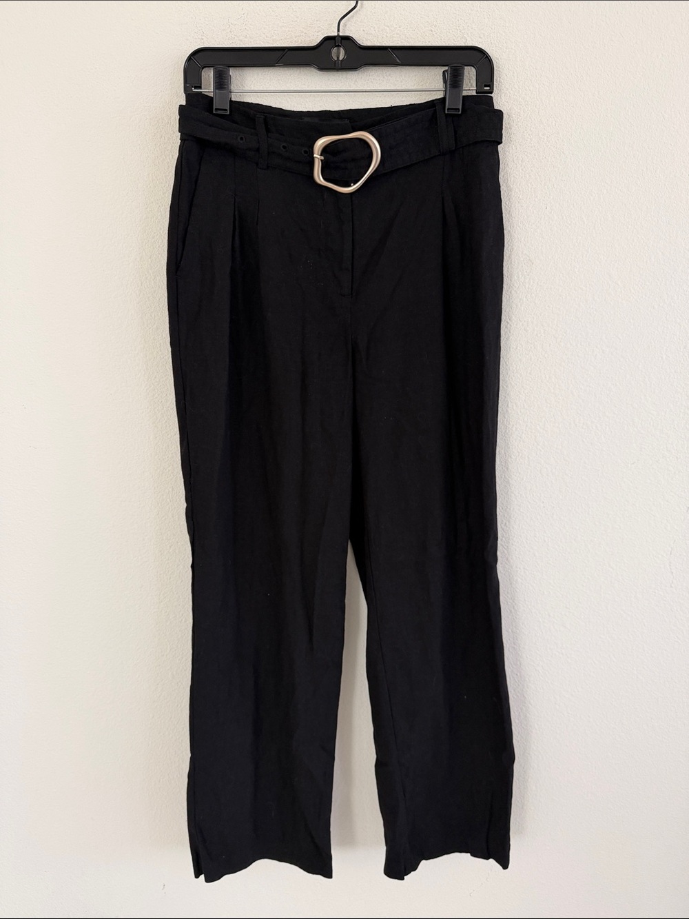 House of Harlow 1960 Black Wide-Leg Belted Linen Blend Trousers
